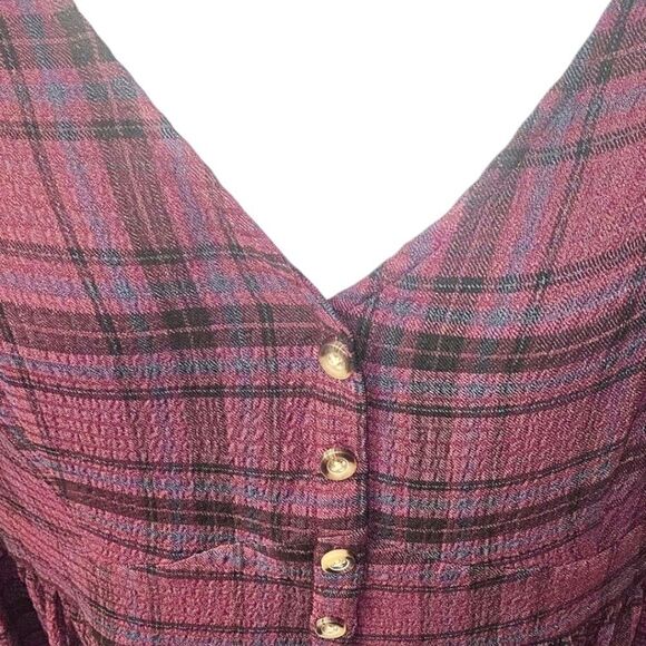 TORRID Babydoll Crinkle Flannel Gauze  Button- Up Short Sleeve Plaid Shirt 1X - Picture 3 of 16